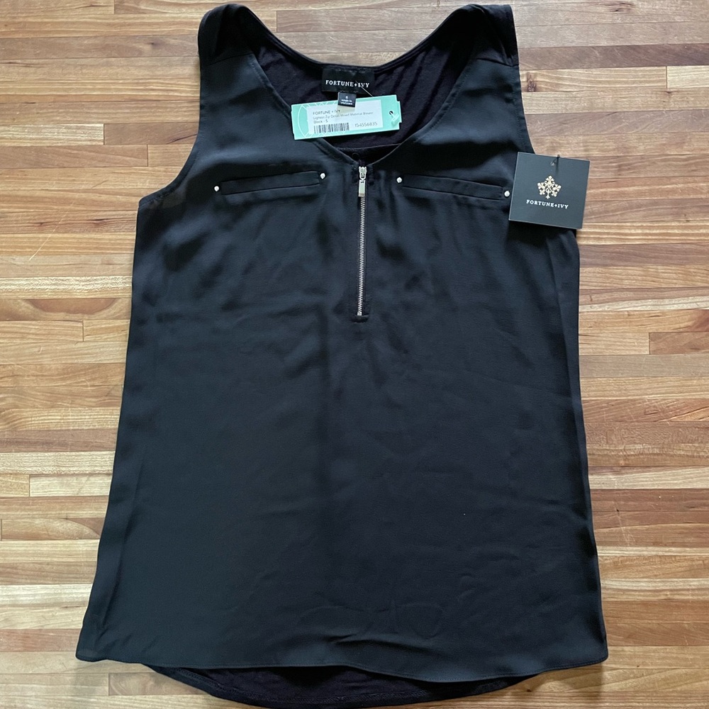 Fortune + Ivy Lighton Zip Detail Mixed Material Blouse